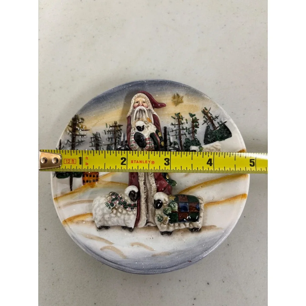 Ganz Santa Claus and Sheep Plate Christmas‎ Winter Scene Collectible Wall Decor